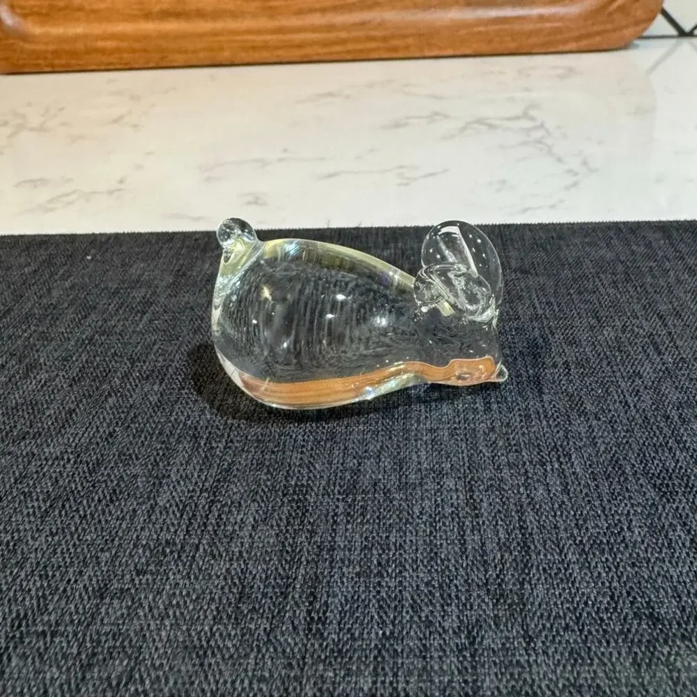 Vintage clear crystal glass hand blown mouse figurine paperweight ring holder